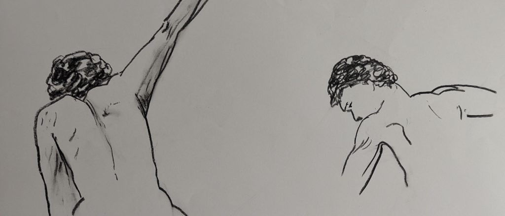 dos du jeune homme 48x25cm fusain 2023