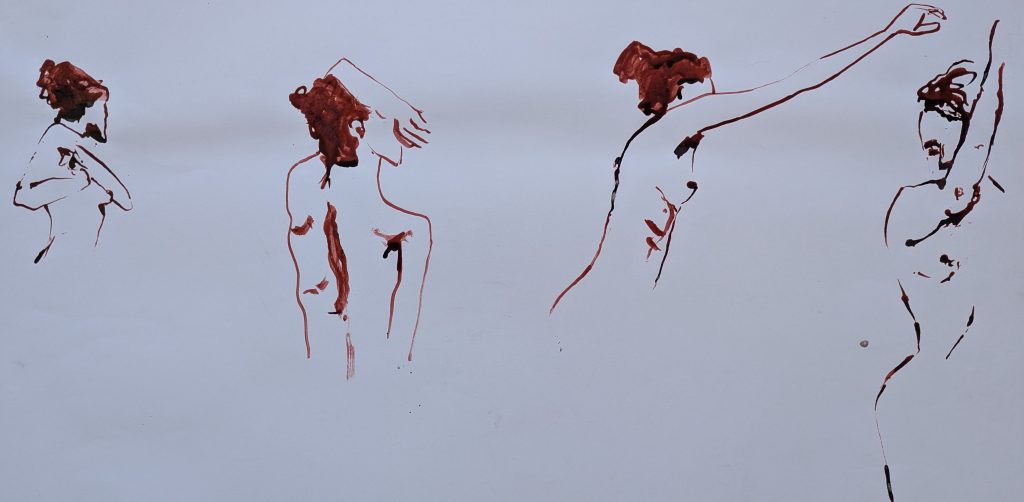 femme en rougex4 encre 44x63cm 2023