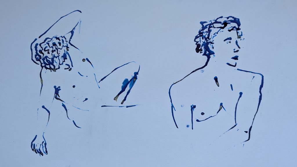 jeune homme en bleu encre 48x25 2023