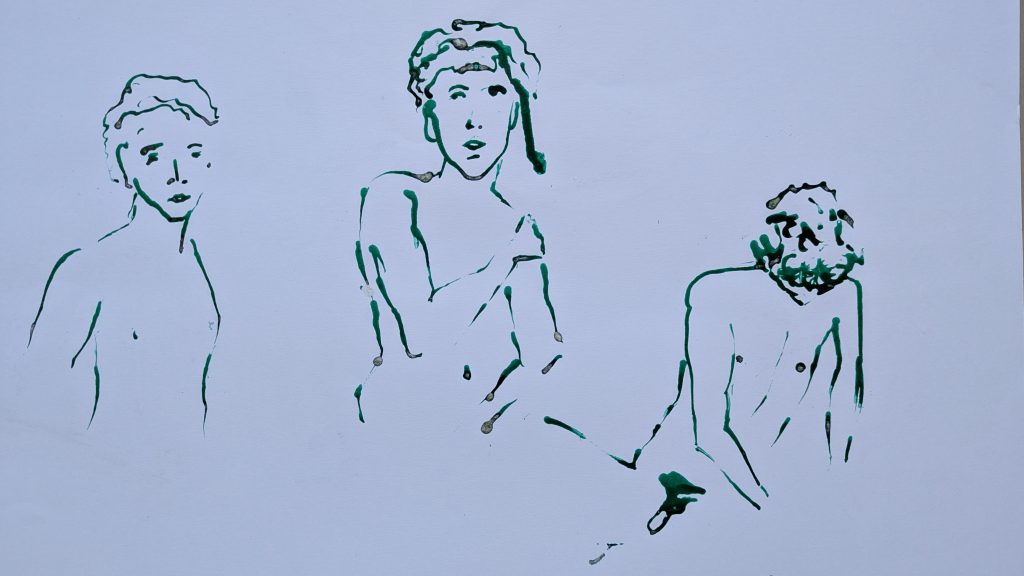 jeune homme en vert encre 50x35cm 2024