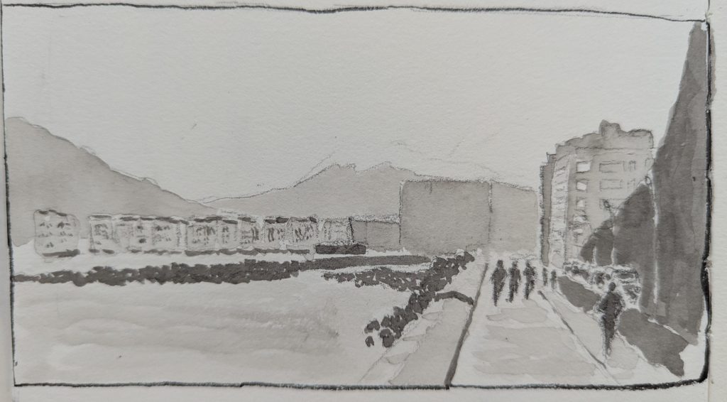 san sebastian en hiver 2026 encre 16x8,5cm